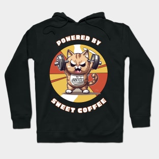 Powered by Coffee, weight lifting strong cat Hoodie